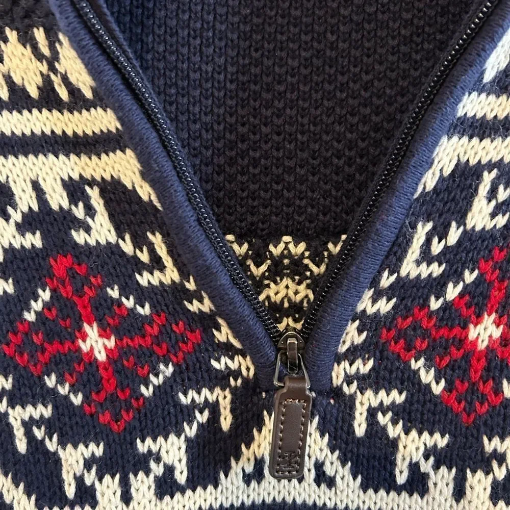 IZOD Navy Blue Fair Isle 1/4 Zip Classic Pullover Sweater XL